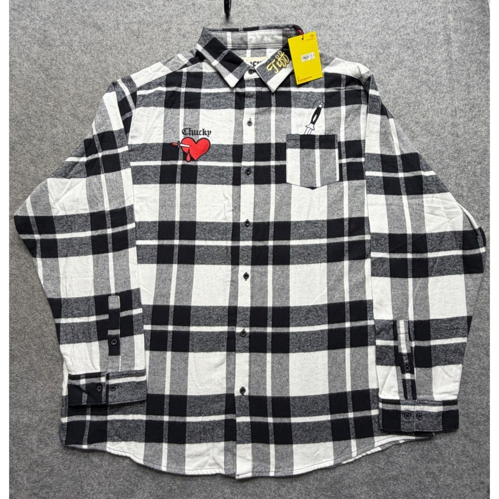 Cakeworthy Chucky Tiffany Valentine Flannel Shirt Black White Plaid 4XL Horror